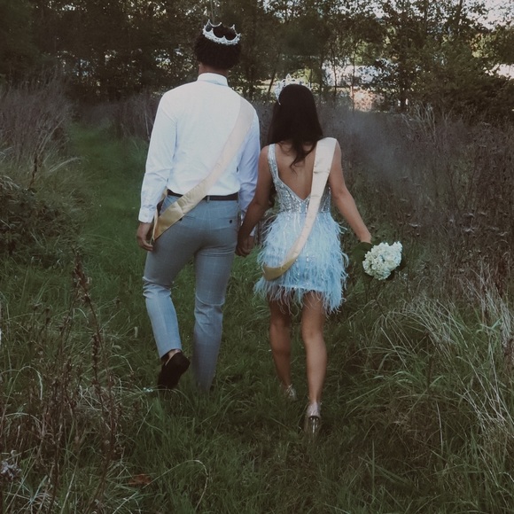 Sherrie Hill Baby Blue short feather Homecoming Dress - Picture 3 of 3